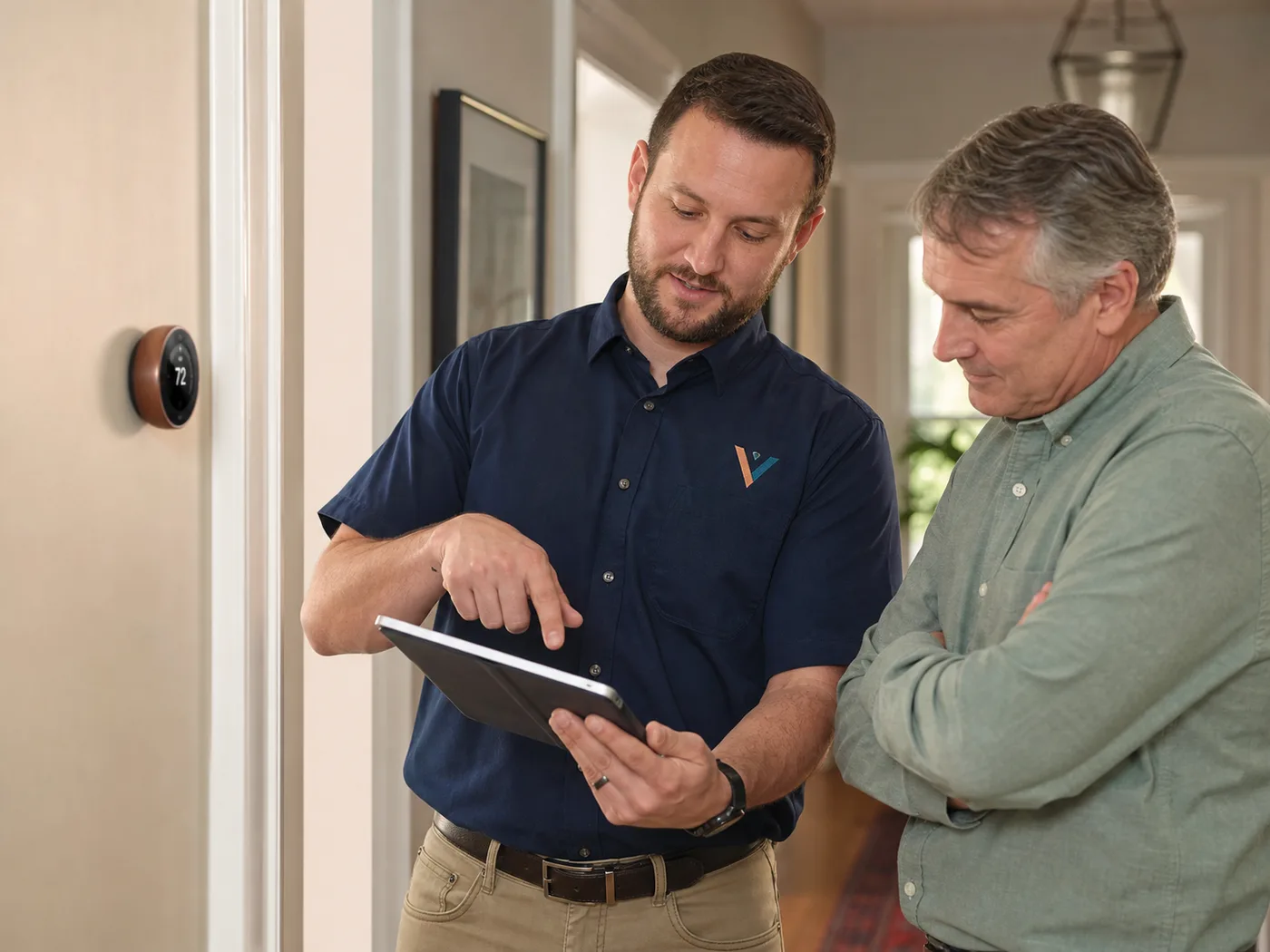 Technician reviewing findings with a homeowner